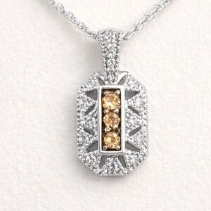 Elegant 10K Diamond White Gold & Citrine Pendant – Dainty & Unique